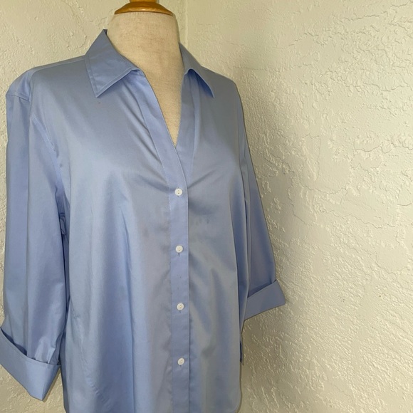 Foxcroft Non Iron Stretch XXL Light Blue Women's Button-Up Shirt - Picture 2 of 6